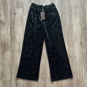 NWT Matilda Jane Marnie Jacquard Velour Wide Leg Pants Black Size 10